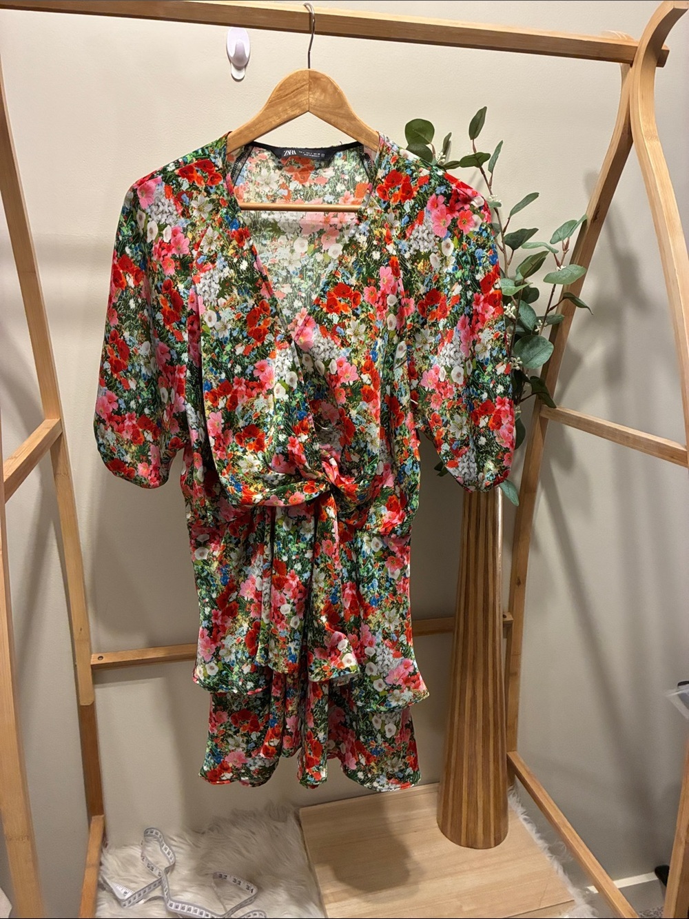 Zara Multicolor Floral Dress with Red & Green Accents a306